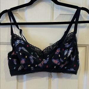 Savage X Fenty Black Lace Bralette with Multicolor Butterfly Print